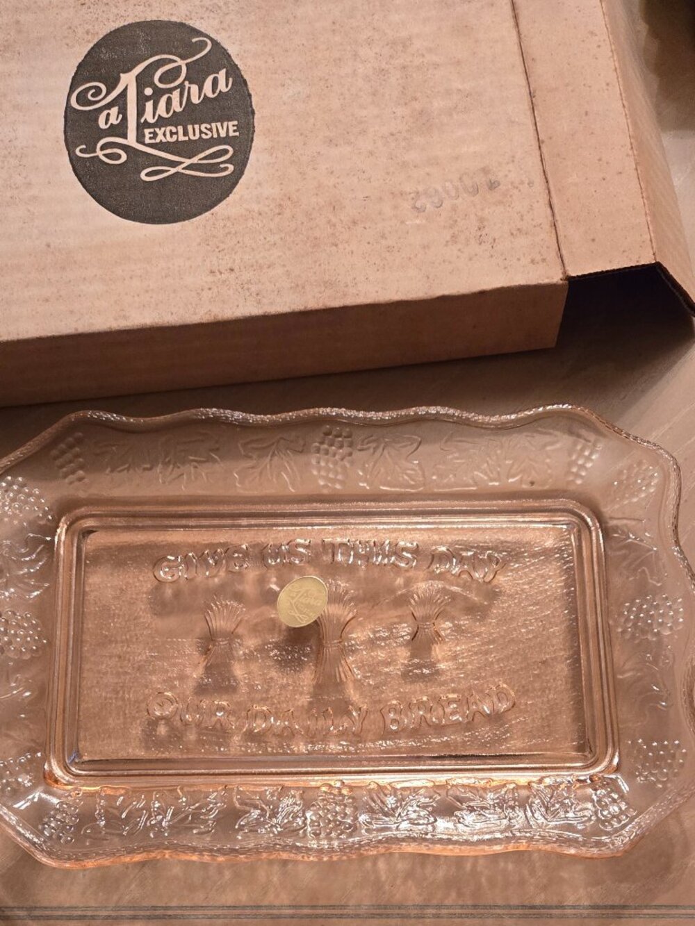 🍞 Pink Glass Tiara “Give Us This Day Our Daily Bread” Tray